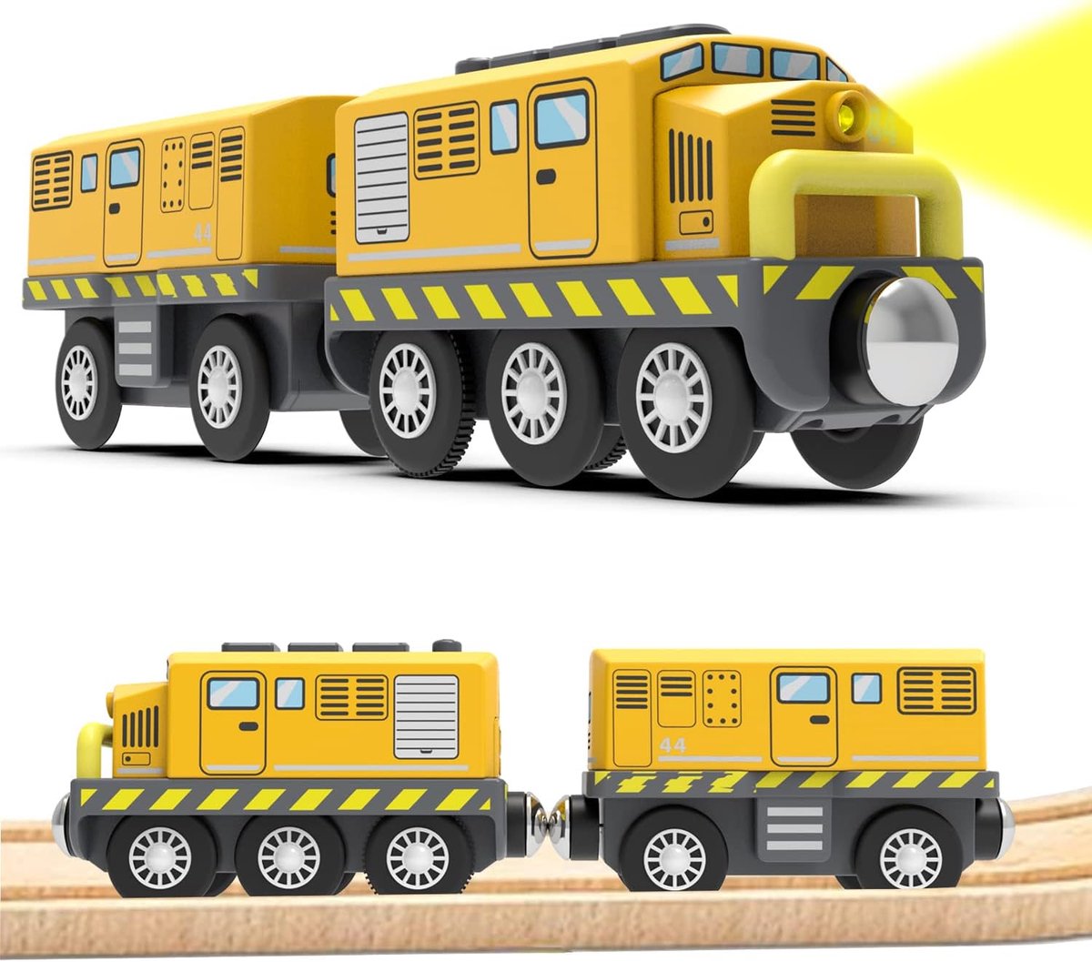 Elektrische trein voor kinderen, railpassagierstrein, op batterijen werkende locomotief, projectielset voor motor, compatibel Thomas Brio, educatief speelgoed, cadeaus kinderen, geel