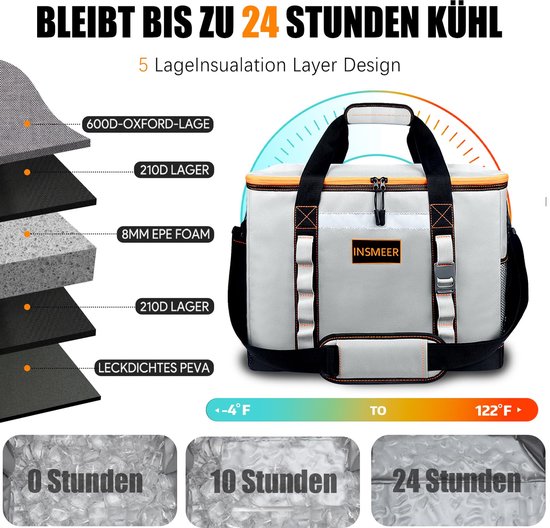 Koeltas 48 liter - XXL opvouwbaar, waterdicht, ideaal voor picknick, kamperen, stranden en uitstapjes van Merkloos — afbeelding 2