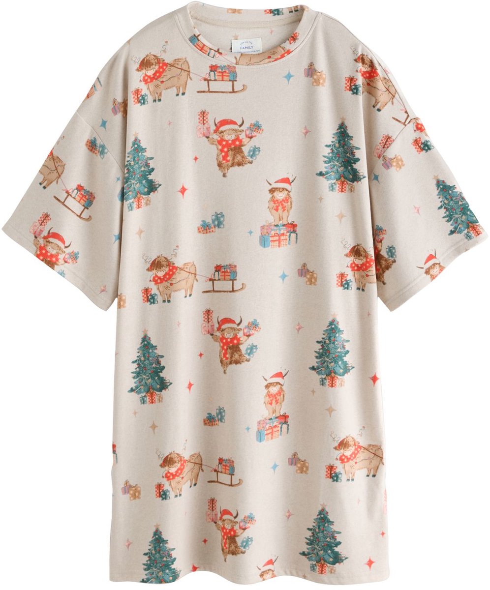 Next Dames - Matching Family nachthemd met kerstmotief - Crème