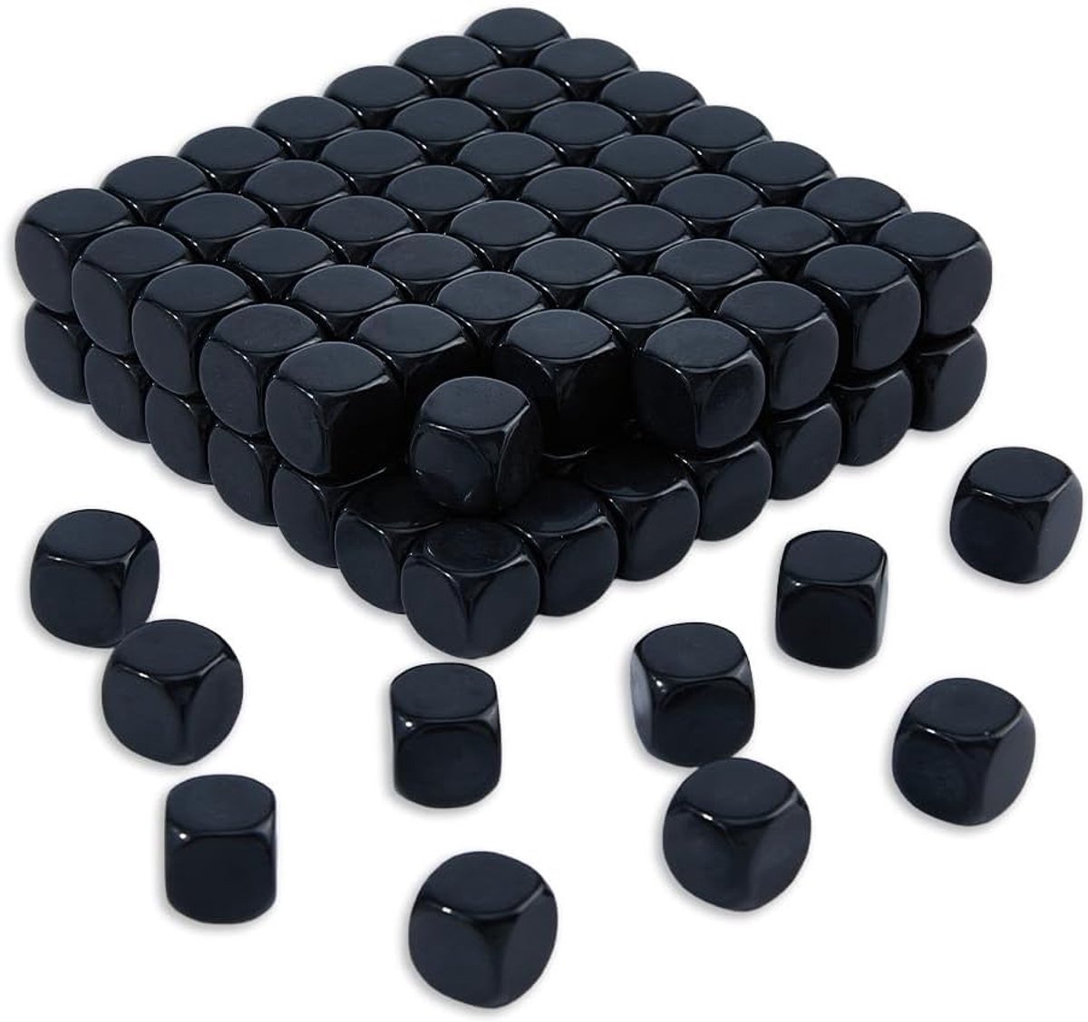 150 stuks lege acryldobbelstenen, 16 mm, zwart, zeszijdige dobbelstenen, glad oppervlak, blokjes voor bordspel, doe-het-zelf stickers, wiskundeonderwijs, feestplezier