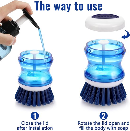 Afwasborstel met Afwasmiddeldispenser, 3 Stuks Vulbare Afwasborstel, Keukenborstel, Servies, Potten, Gootsteen, Reinigingsborstel — afbeelding 2