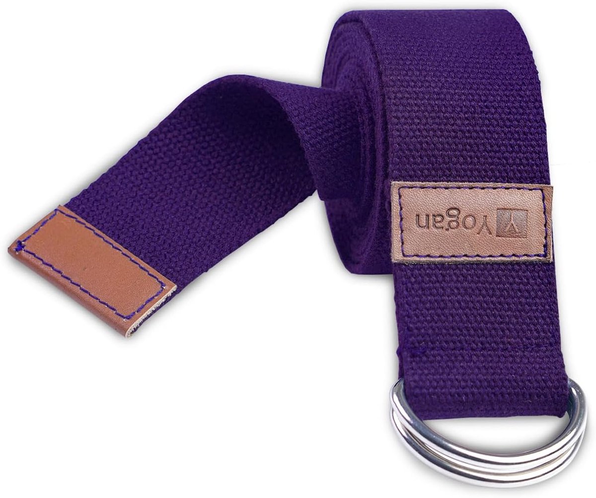 SnelShoppen - Yogan Yoga Band/Yoga Strap 1.85 m | 100% Katoen | Pilates Band met SS D-Ringen | Antislip Textuur voor Veiligheid en Grip