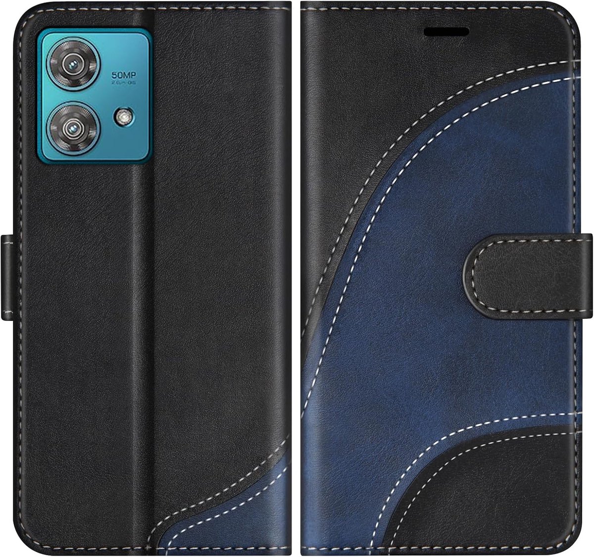 Hoesje voor Motorola Edge 40 Neo, PU Lederen Bookcase Portemonnee Beschermhoes Telefoonhoesjes, Flip Case Beschermhoesje voor Motorola Edge 40 Neo, Zwart