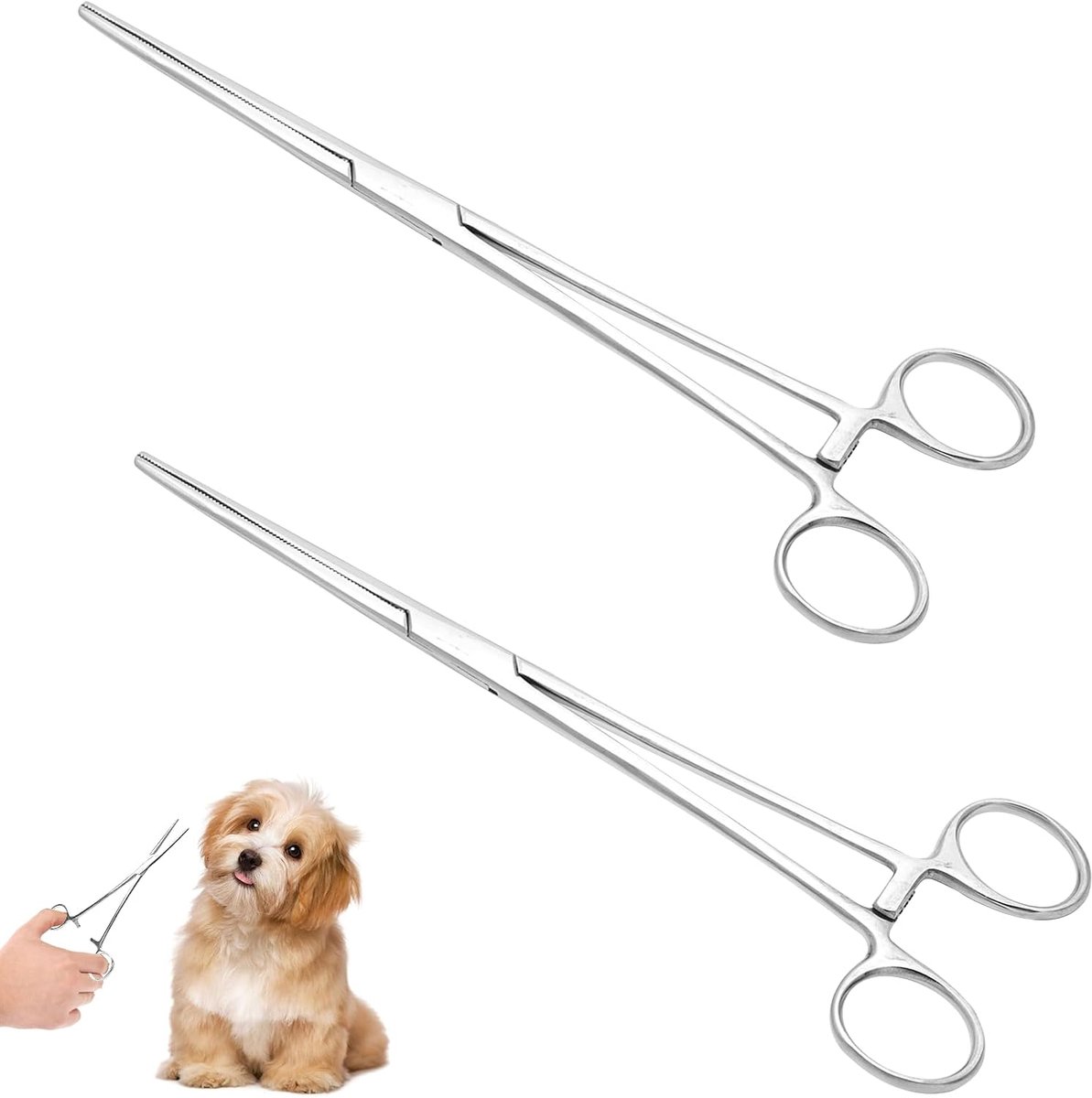2 stuks 12,5 cm roestvrijstalen piercingset, klemtang voor verpleegsters, vergrendelingstang met rechterkop, multifunctioneel voor knutselen, dierenverzorging (rechts)