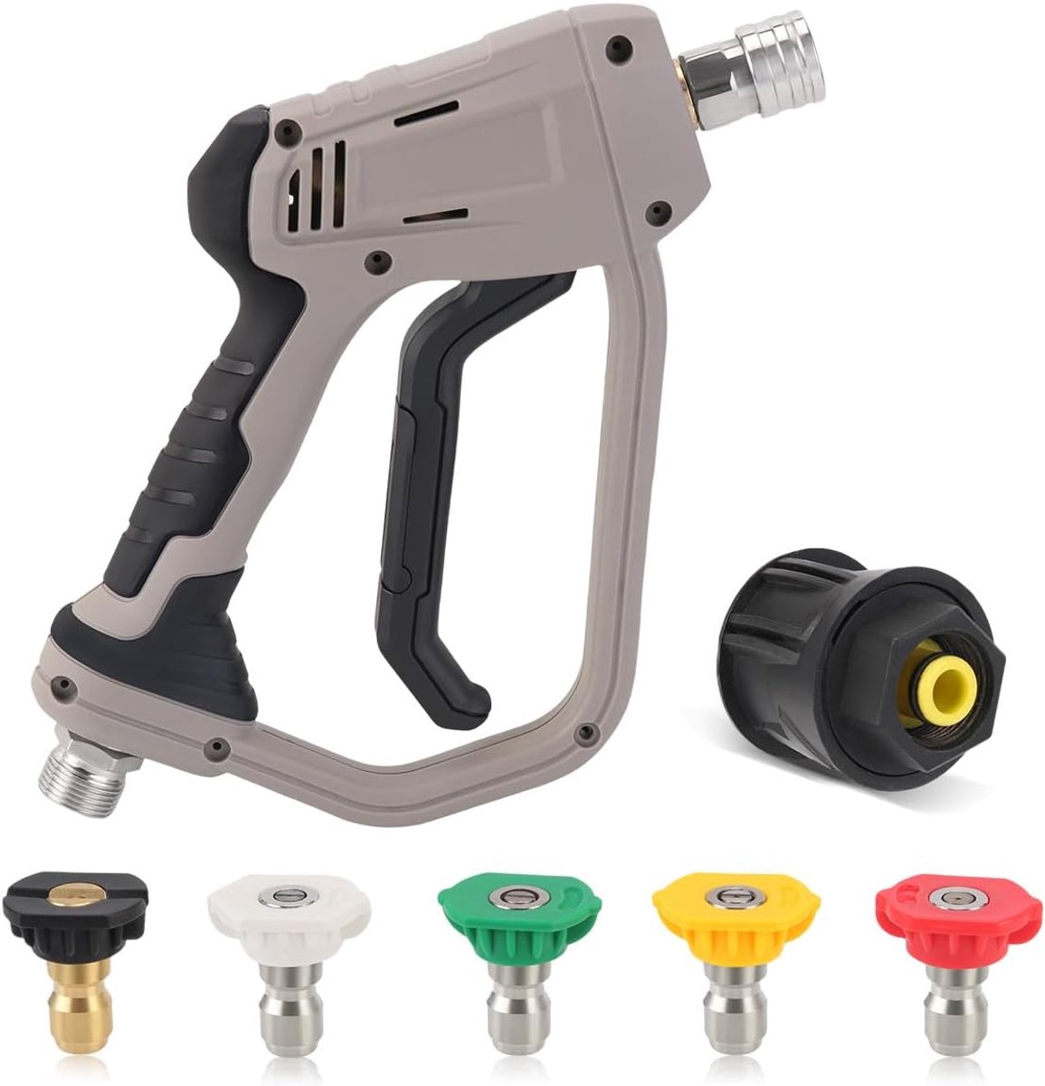 Hogedrukreinigingspistool met 5 water spuitmond tips, 4350 PSI reinigingspistool, autowas waterpistool voor autoreiniging (M22 14 mm slangaansluiting voor karcher K1-K7 snelkoppeling)