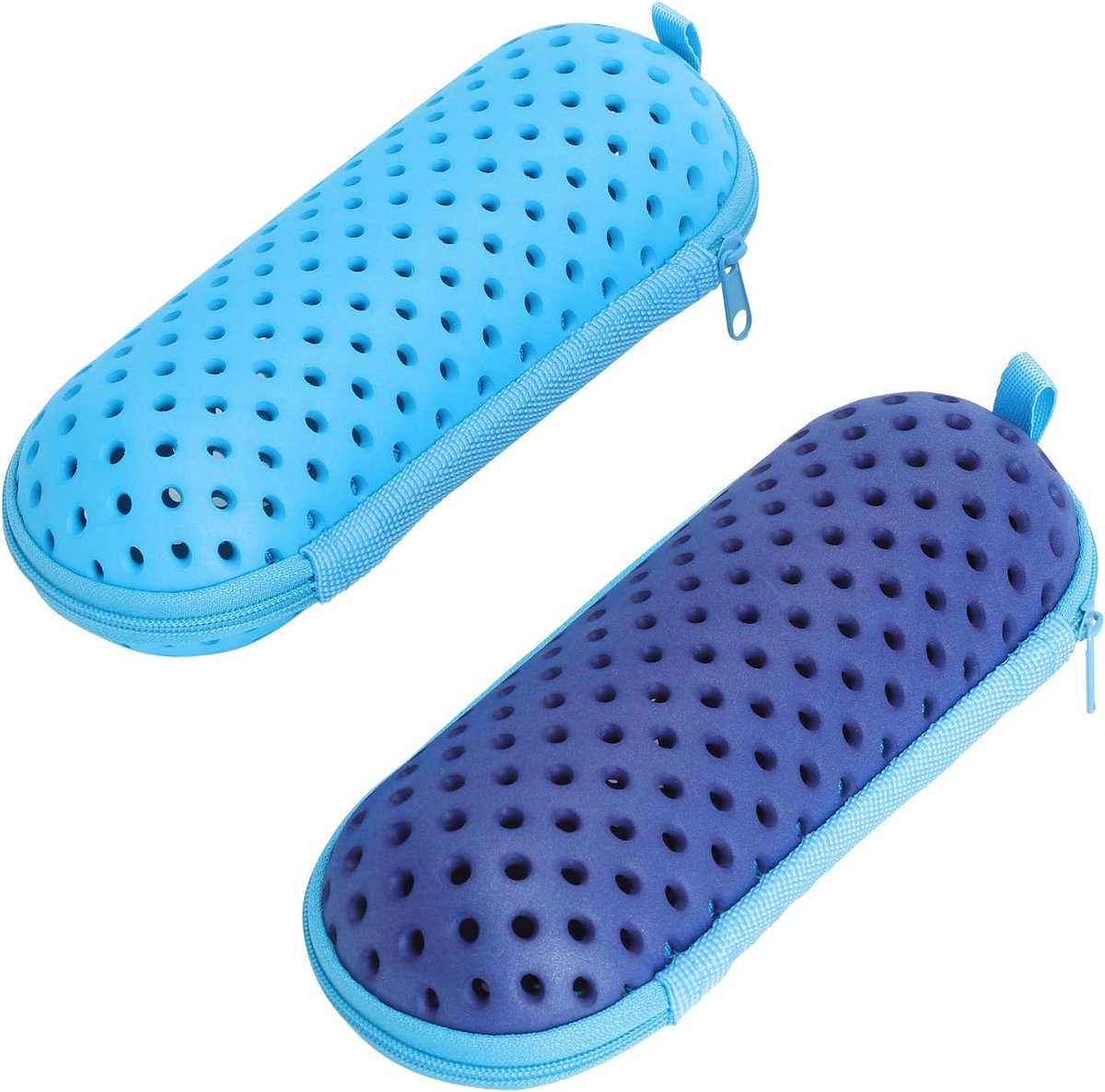 set van 2, hardcase, EVA-hoes met ventilatie, voor het opbergen van zwembrillen, lichte waterdichte brillenkoker, 18,5 × 7,5 cm, voor dames en heren, zwemmen, reizen