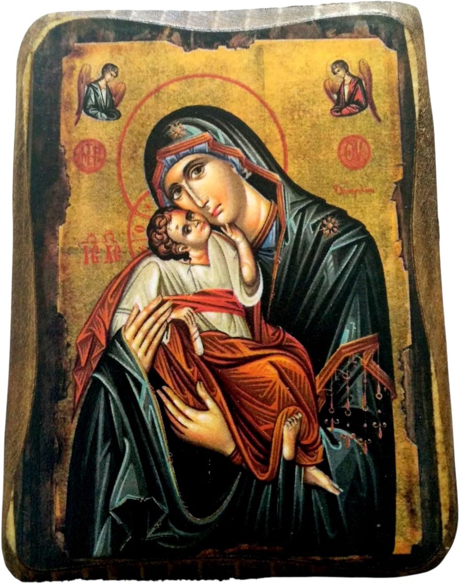 Griekse christelijke orthodoxe hout pictogram van de Maagd Maria ans Jezus Christus/ A0