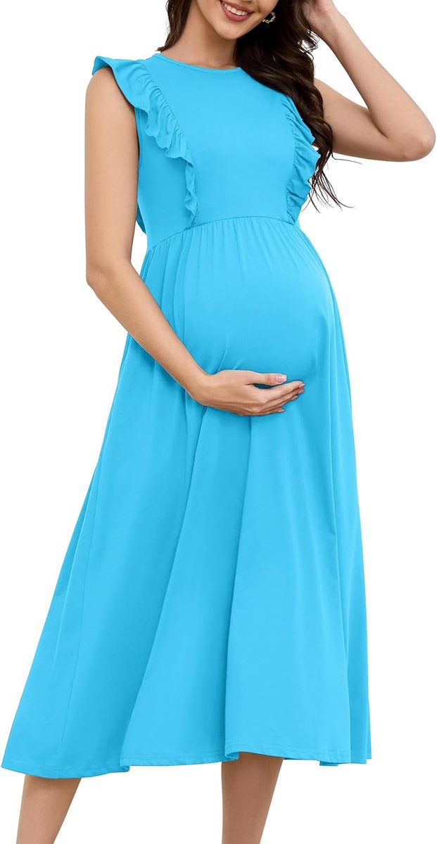 Zwangerschapsjurk 2025 Zomer Verborgen Ritssluiting Nurisng Dress for Breastfeeding Casual Sleeveless Ruffled Midi Pregnancy Clothes