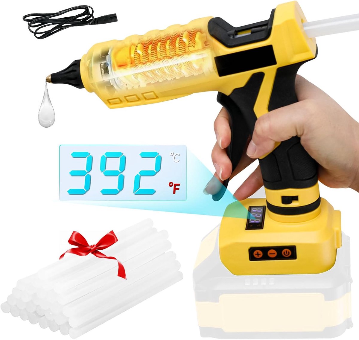 warmlijmpistool voor Dewalt 20 V, 100 W dubbel vermogen warmlijmpistool voor ambachten met 30 stuks lijmpistoolpennen 11 mm voor doe-het-zelf kunstnijverheid (geen batterij)