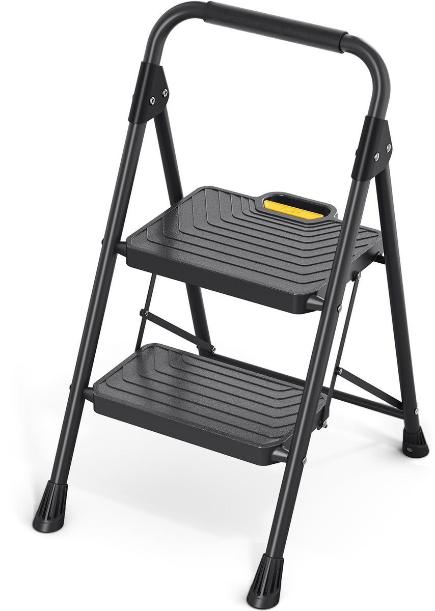 SnelShoppen - 2-traps ladder, stevige stalen opstapkruk met brede antislip pedalen, leuning, veilig vergrendelingsontwerp, opvouwbaar, belastbaar tot