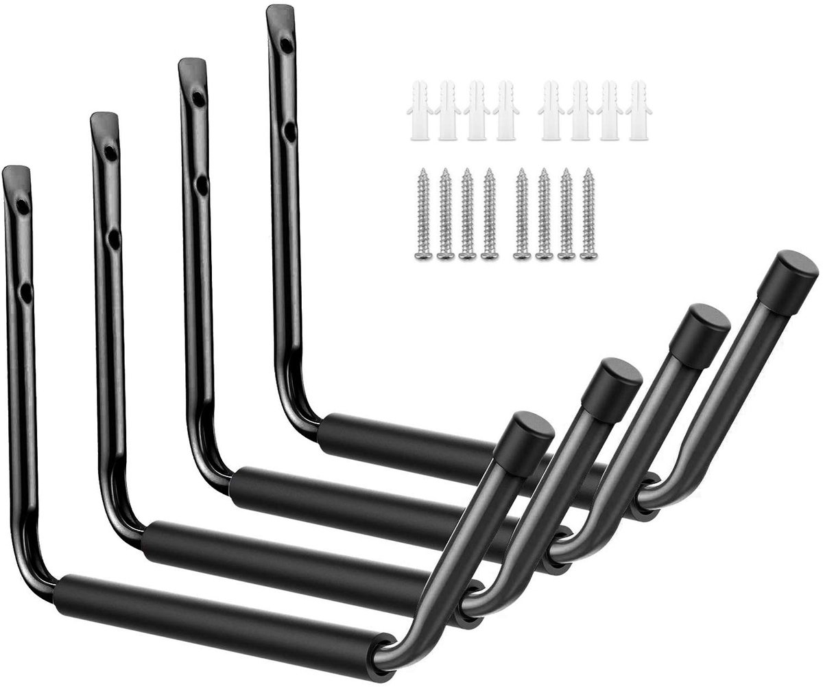 SnelShoppen - Wandhaak voor Garage, Zware Belasting Haken, Opslaghaken voor Kajaks, Ladder, Fiets, Metalen Wandhouder, 4 Stuks, Zwart