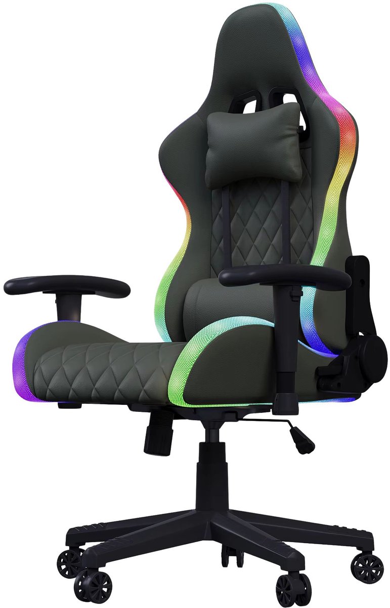 Ergonomische Gamingstoel met RGB Zwart - PVC - Verlichting - Leer en Metalen Frame