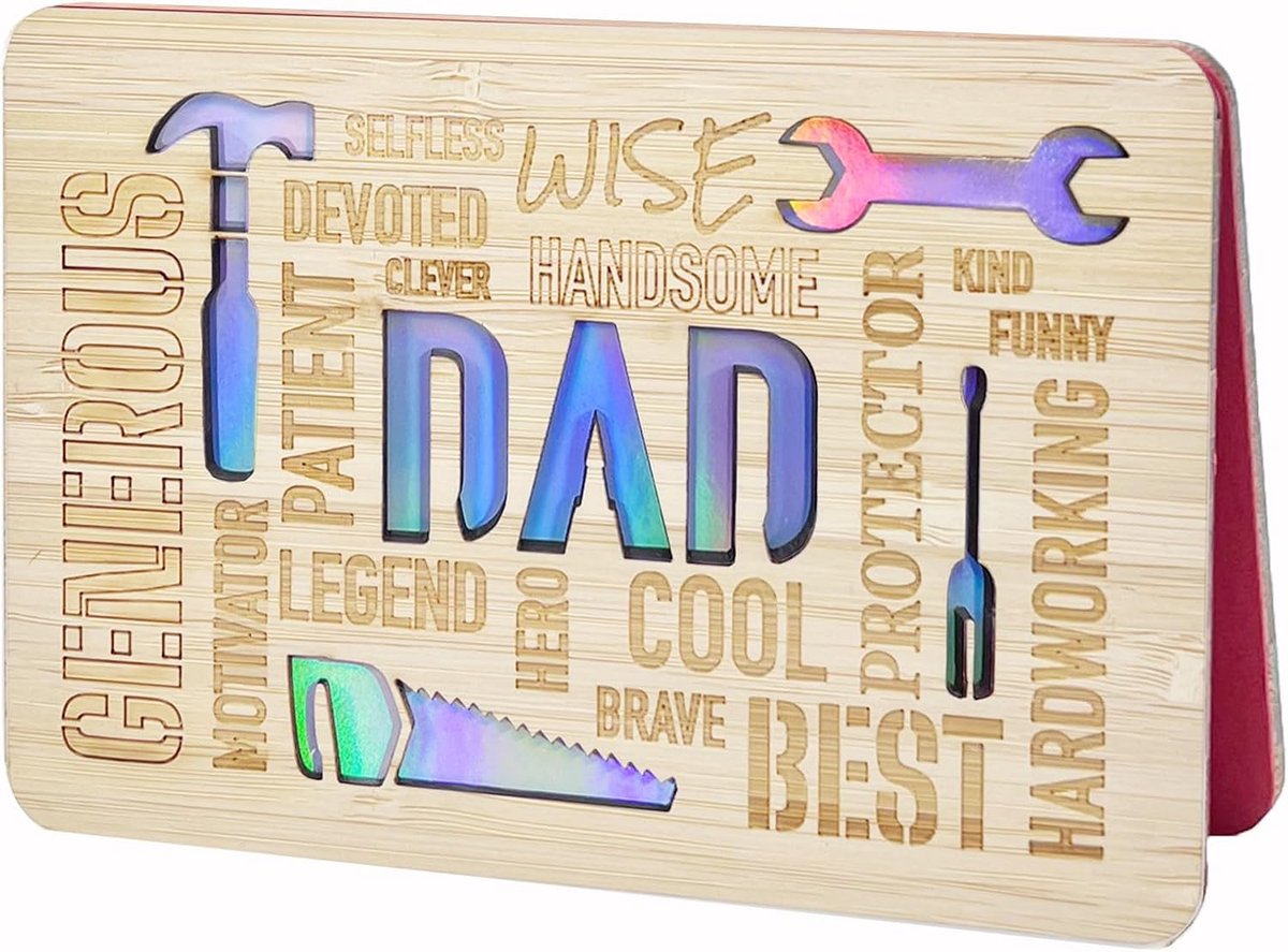 SnelShoppen - Houten Vaderdagkaart, Unieke Verjaardagskaarten voor Papa, Compacte Aandenken, 15x9,9 cm, Perfect Bureau Display Cadeau voor Vader