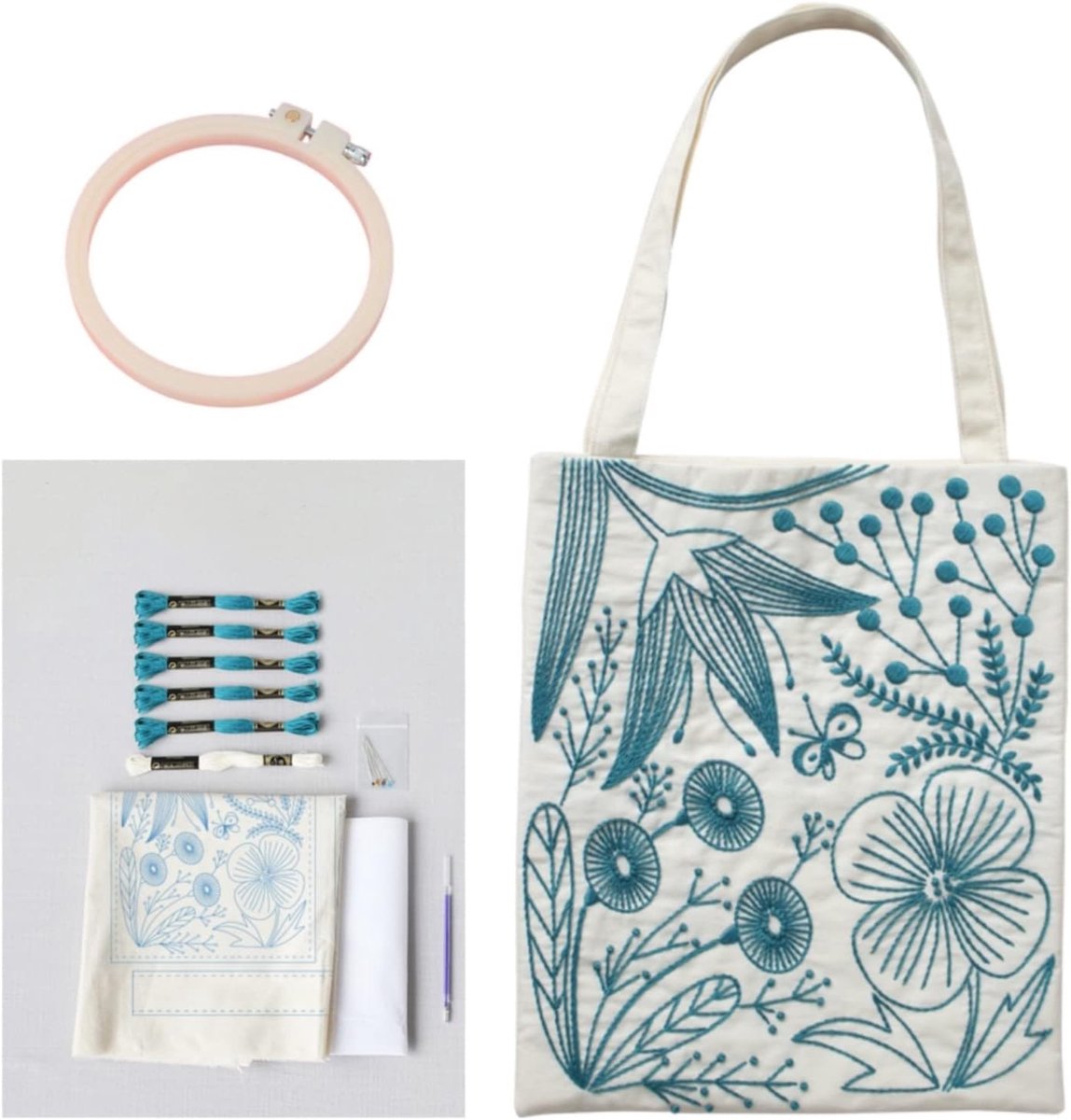 Bloem borduurwerk Kit Tote Bag, Hand borduurwerk Kit voor volwassenen Beginner met borduurwerk patronen, borduurwerk hoepel, DIY naaikit