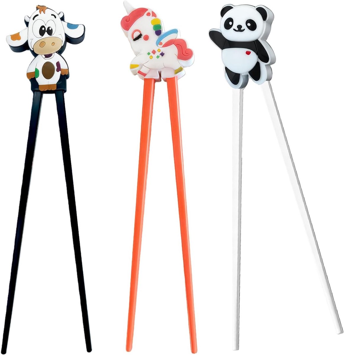 Eetstokjes voor kinderen - 3 Paar - Herbruikbare kinder eetstokjes - Schattige ontwerpen van panda, koe en eenhoorn - SnelShoppen
