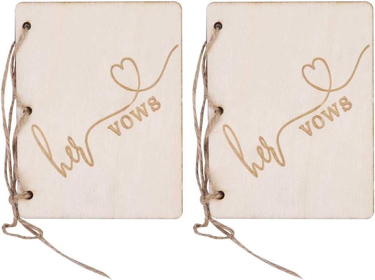 2 Stks Huwelijksceremonie VOW -boekjes, Hout Eath Zoom Touwdecoratie voor Bruiloftsverklaring Boekje Cadeaubon (Type 2)