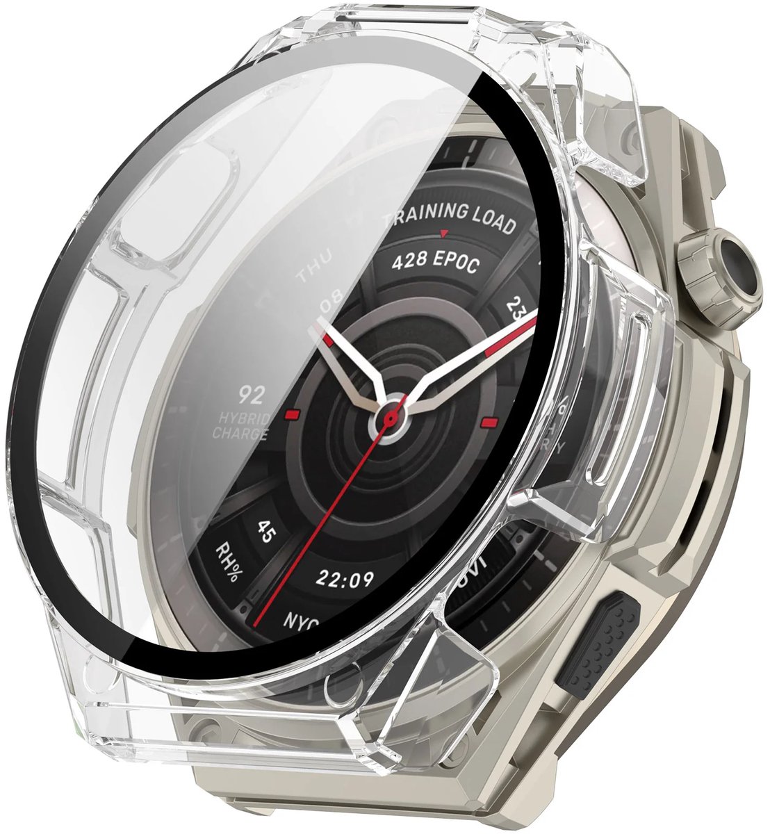 Strap-it hard case hoesje met glasplaat geschikt voor Amazfit Balance Ultra (transparant) – stevige beschermcase met geïntegreerde screen protector – optimale kras- en stootbescherming voor je smartwatch