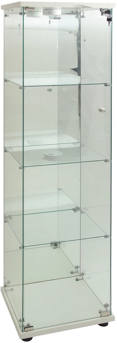Glazen Vitrinekast Wit – Afsluitbare Displaykast met LED Verlichting en Slot en 4 Planken