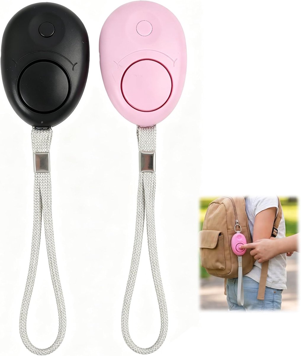 Set van 2 persoonlijke veiligheidsalarmen met 130dB sirene en LED-verlichting – compacte sleutelhanger – voor vrouwen, kinderen, ouderen