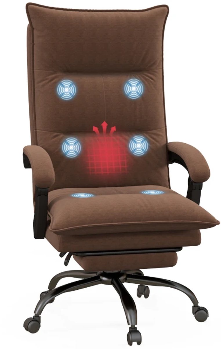 Ergonomische Bureaustoel met Massage- & Verwarmingsfunctie - met Voetensteun - In Hoogte Verstelbaar - 360° Draaibaar - Max. kanteling 155° - Kantoorstoel - Gamestoel - Volwassenen Stoel - Directiestoel - Computerstoel - Bruin
