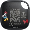 Zwarte Tile tracker met QR-code, Minnie Mouse en "Scan Me".