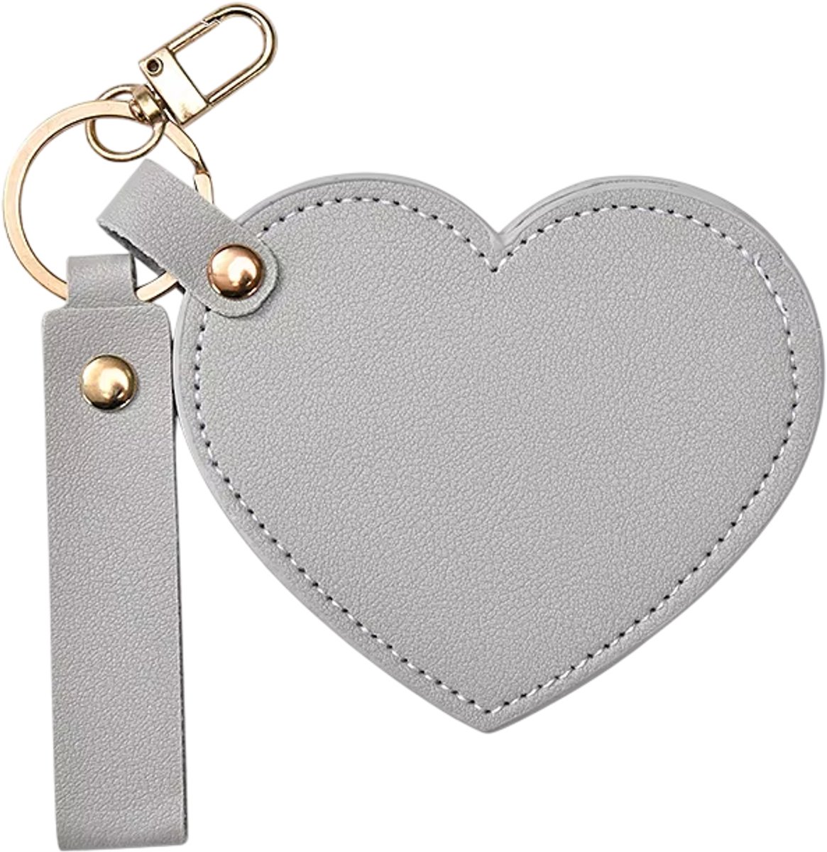 Hartvormige Make-up Spiegel Sleutelhanger – Draagbare Mini Spiegel met Ketting voor Tas, Portemonnee & Reizen - Grijs