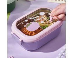 Bentobox - Roestvrijstalen bentobox - Lunchbox - Meerdere compartimenten - Geschikt voor volwassenen en kinderen - Salade bentobox - Paars