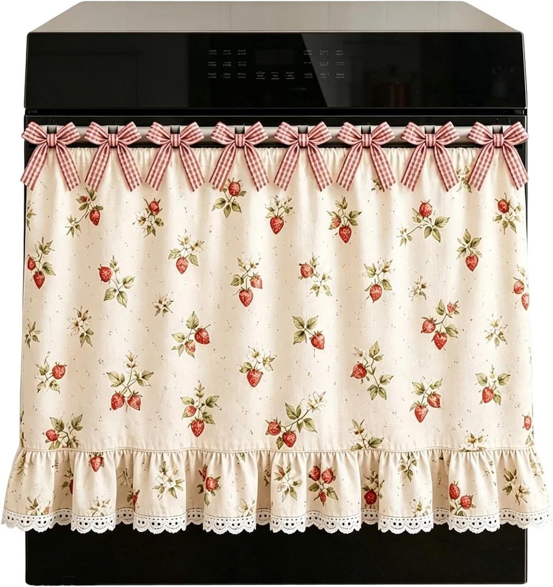 Kachelrok Gordijn - Ovenhoes Stoffen - Keuken Decoratie - Handgemaakt met Kant - 77x55 cm - Rood