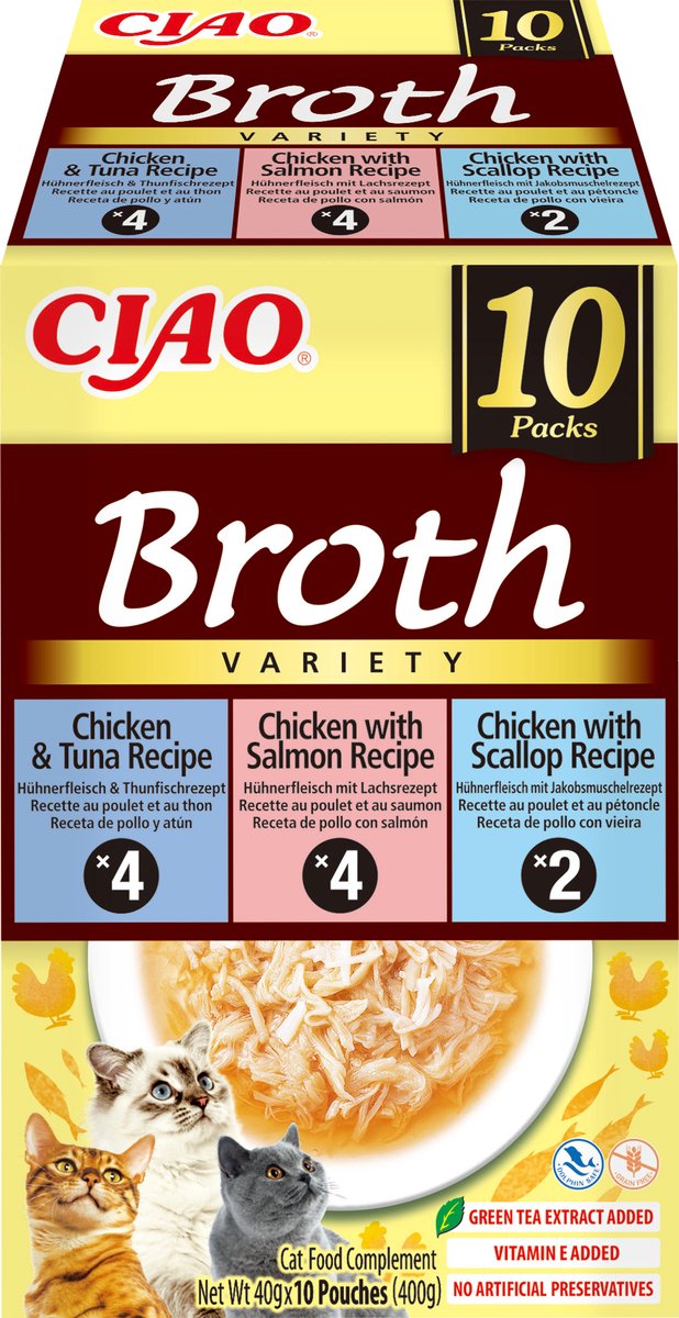 INABA CIAO Broth Kattenvoer Natvoer 3 Smaken Maaltijdzakjes 10x40g