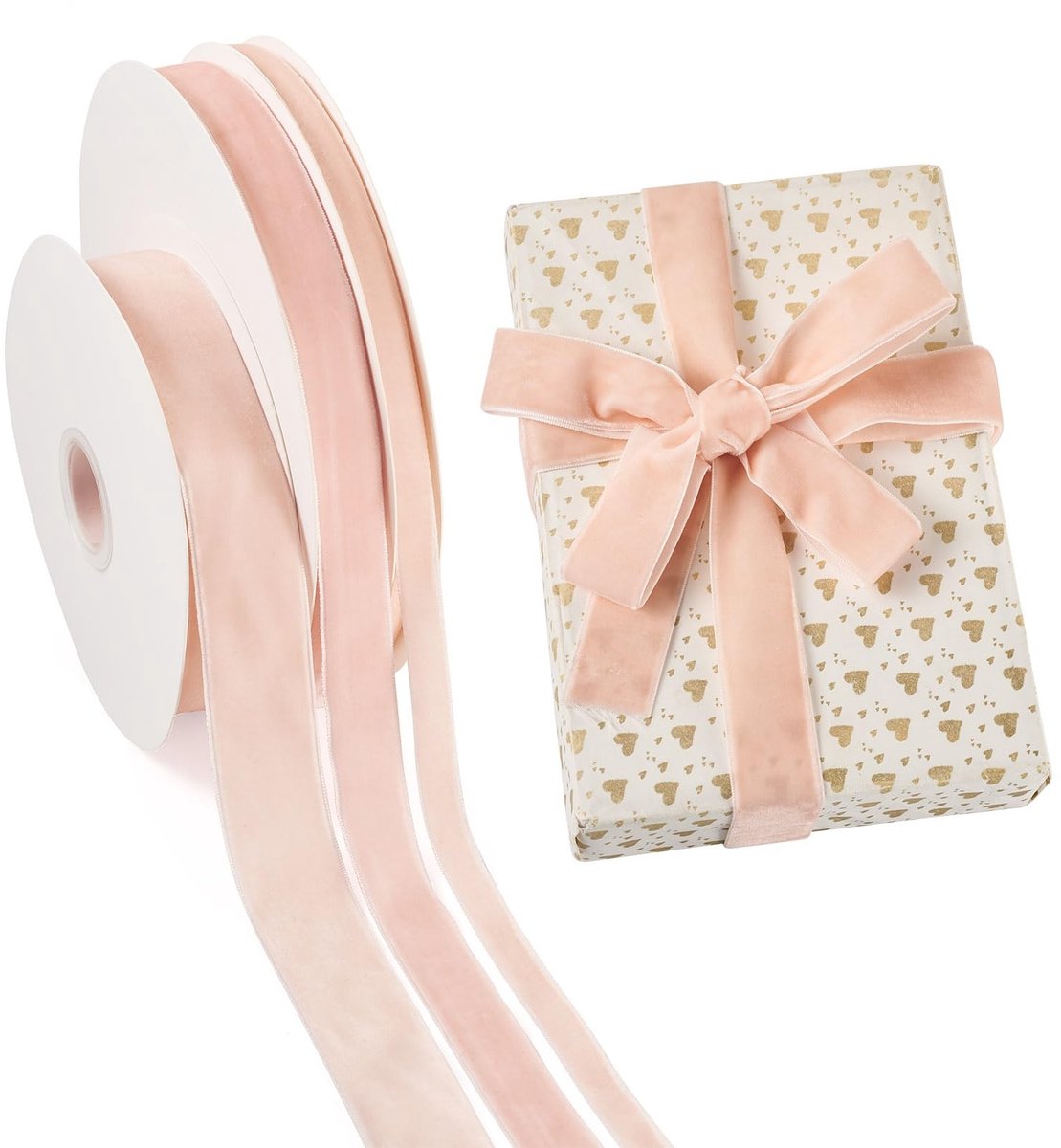 Omgoods - Set van 3 Rollen Roze Fluwelen Lint voor Cadeauverpakking