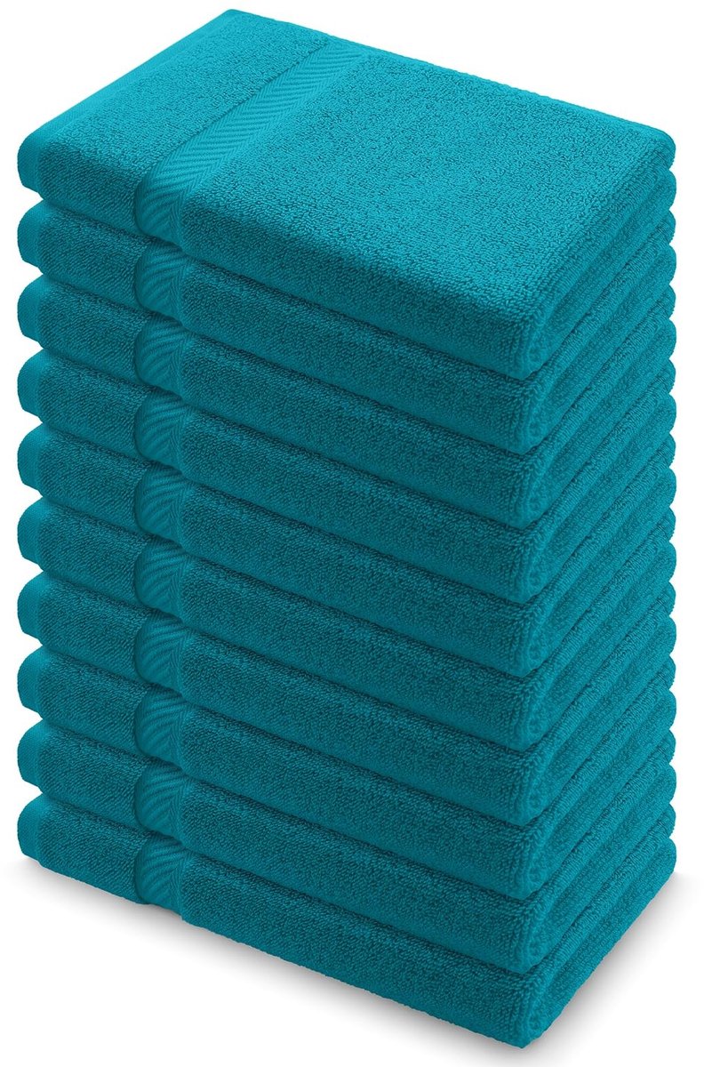 Omgoods - Set van 10 Gastendoekjes - 100% Katoen, 500 g/m², Zacht en Absorbend, 30x50 cm, Turquoise