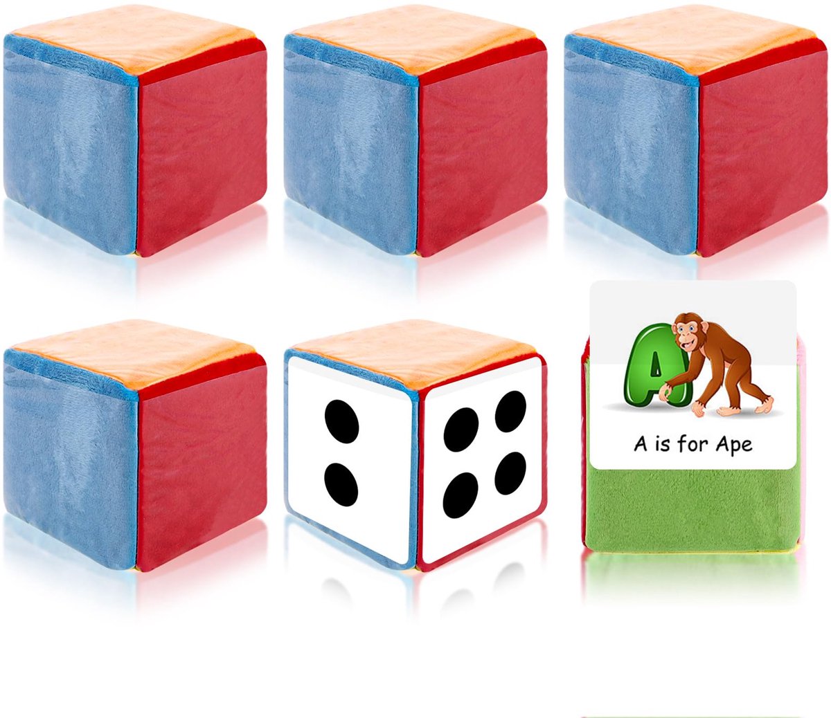 SnelShoppen - 6 Stuks Grote Schuimdobbelstenen met Steekzakken 10 cm - Zachte Leer Blank Dobbelstenen voor Educatieve Spellen - DIY Spellen voor Kleut