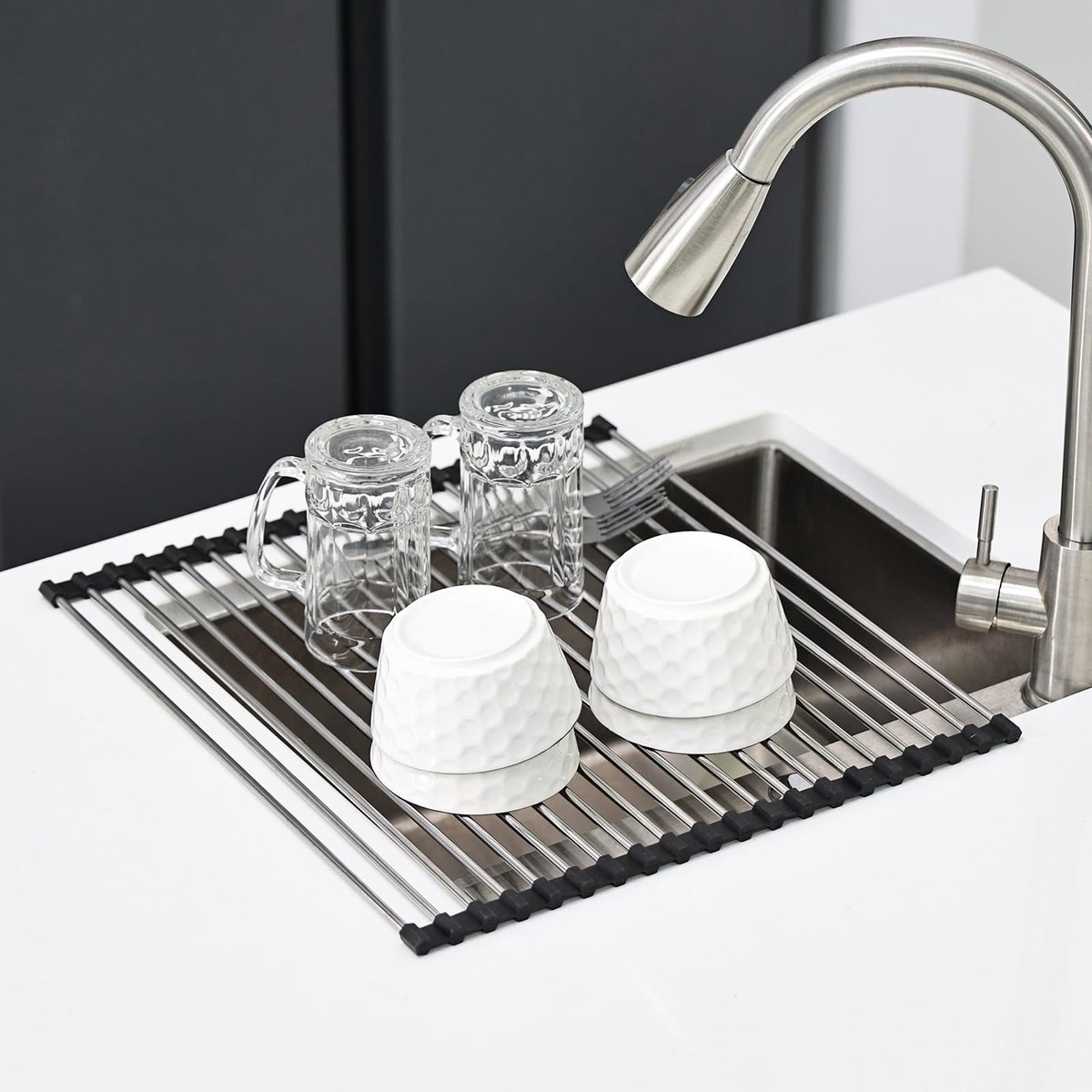 Omgoods - Roestvrijstalen Afdruiprek voor Keuken met Silicone