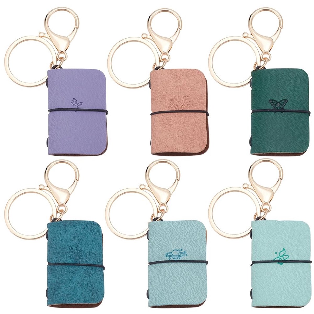 Omgoods - Set van 6 Mini Notitieboekjes met Lederen Kaft, Sleutelhanger