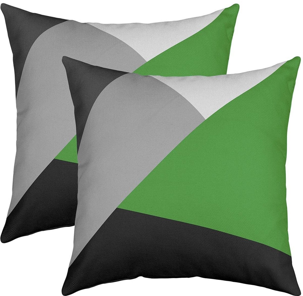 Omgoods - Set van 2 Geometrische Kussenslopen in Groen, Zwart en Grijs