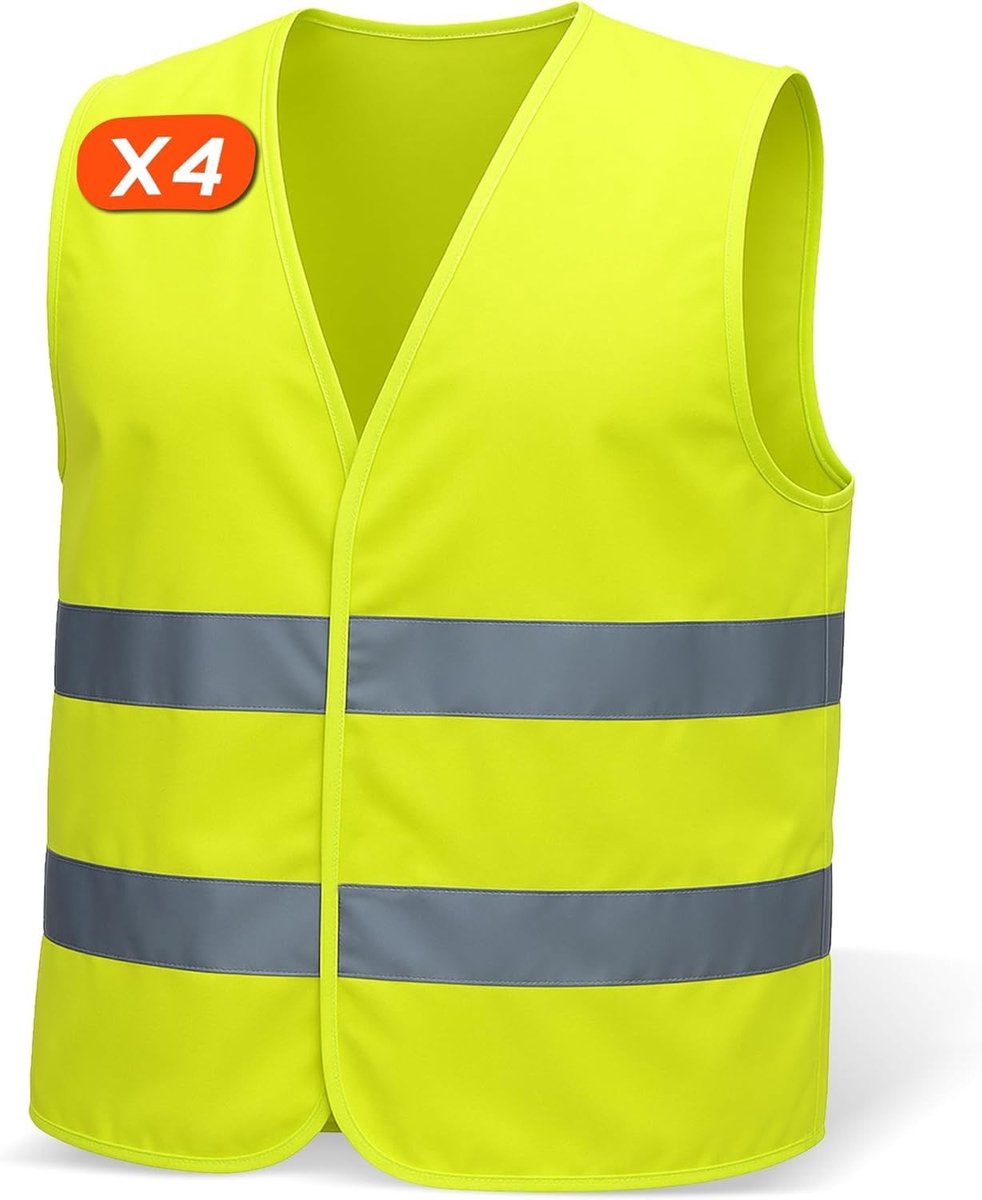 Omgoods- Veiligheidshesjes Set van 4 - Hoge Zichtbaarheid - Dubbele Reflecterende Strips - Lichtgewicht & Ademend - Maat XL - Herbruikbaar & Machinewasbaar - Veiligheidsvesten