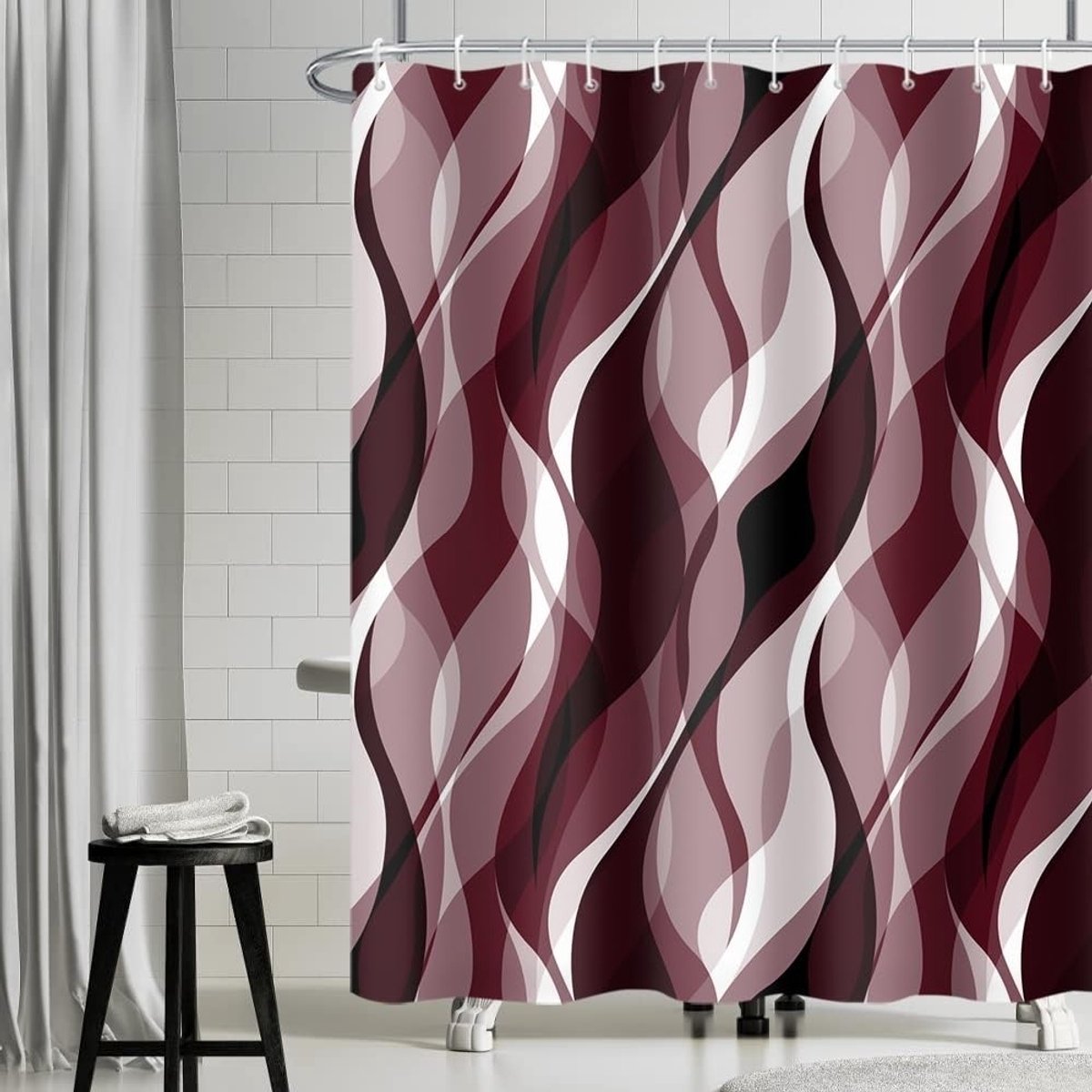 Omgoods - Abstracte Douchegordijn Rood Geometrisch - Waterdicht Polyester 180x200cm
