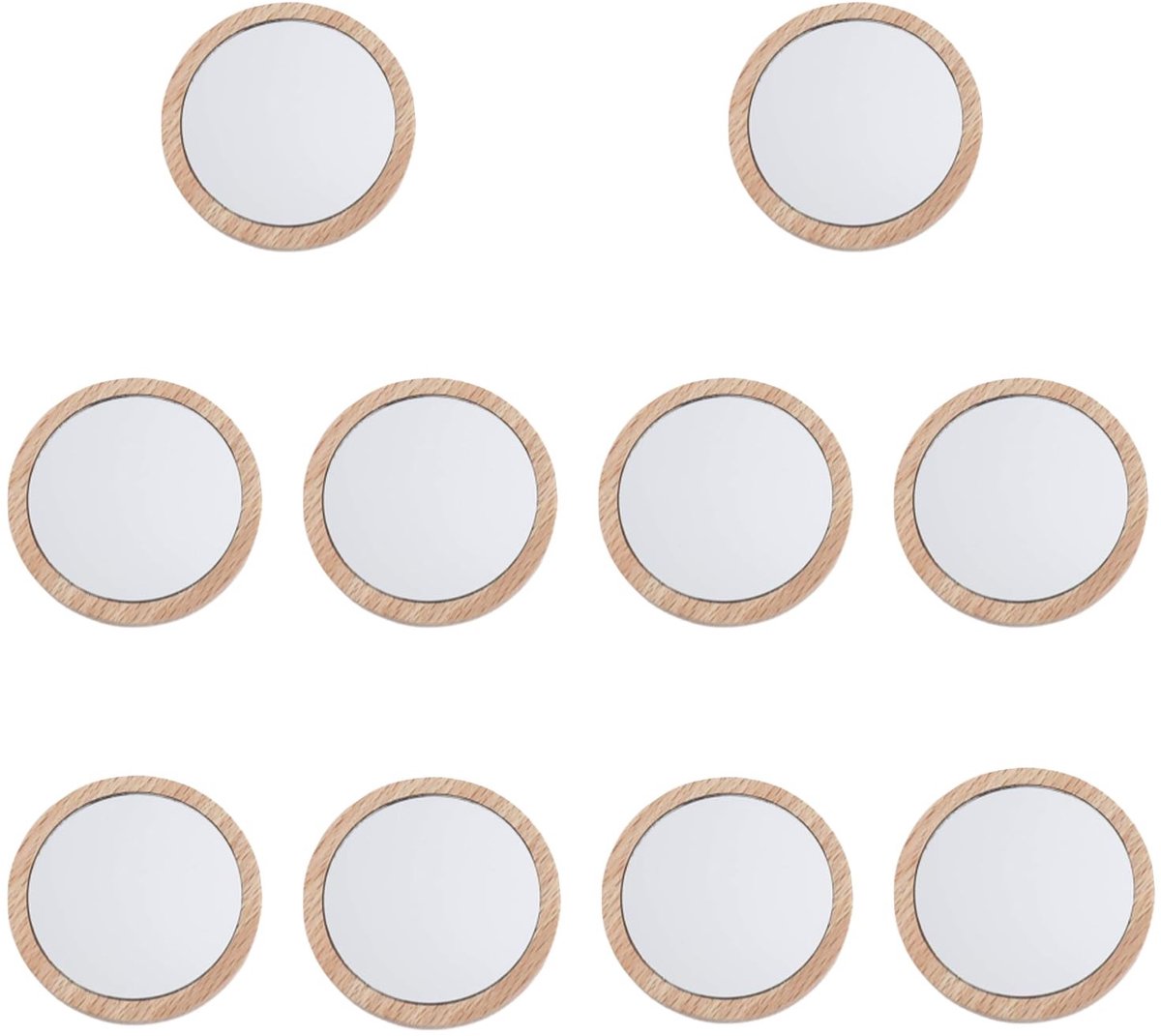 Omgoods - 10-delige Houten Handspiegel Set - Draagbare Rond Spiegel voor Dagelijks Gebruik