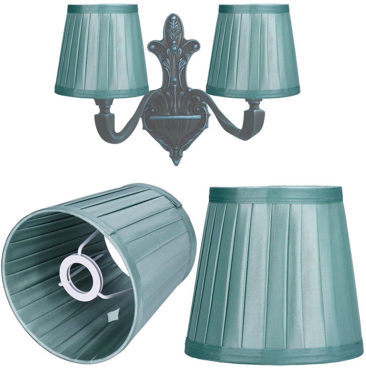 Omgoods - E14 Clip-on Lampenkappen - Vintage Plissé Barrel - Groen - Decoratieve verlichting - Lampenkappen voor sfeerverlichting - Geschikt voor E...