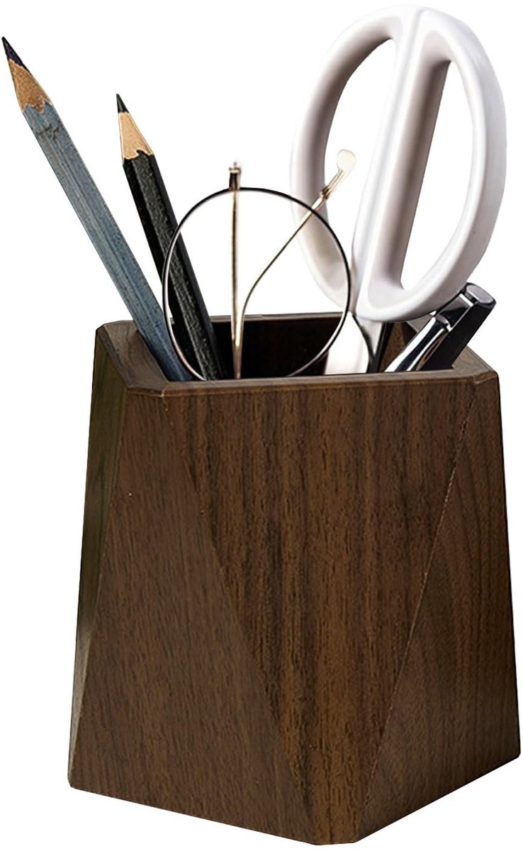 Omgoods - Vintage Houten Pennenhouder met Geometrisch Ontwerp