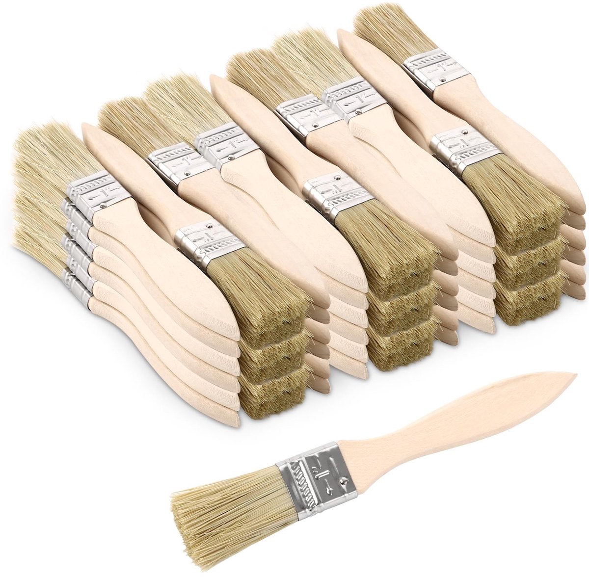 Omgoods - 100 Stuks Schilderkwasten Set - Platte Lakkwasten met Houten Handvat