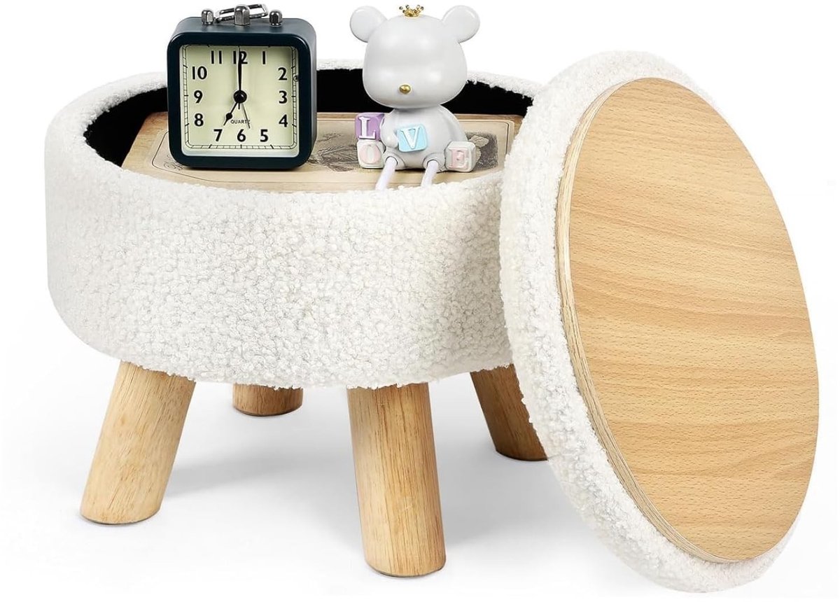 Omgoods - Ronde teddy velvet poef met opbergruimte - Modern en stijlvol