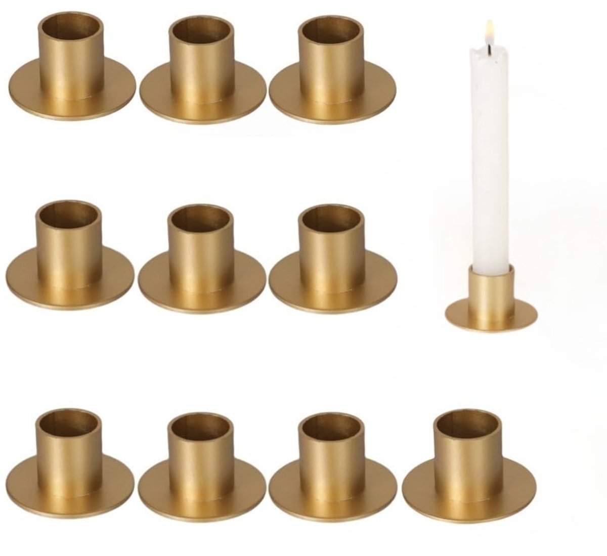 Omgoods - Set van 10 Gouden Kaarsenhouders voor Tapered Kaarsen