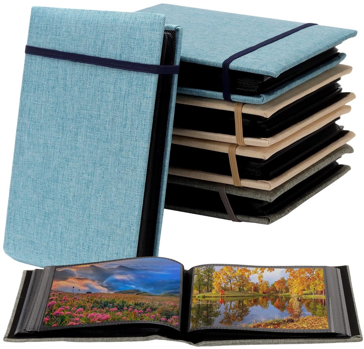 Omgoods - Set van 6 Fotoalbums met Linnen Kaft