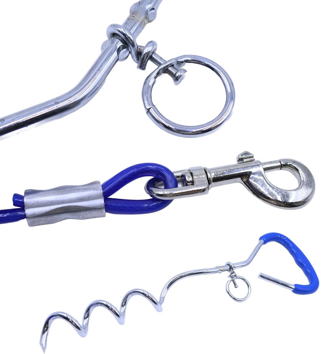 Omgoods- Hondenharingen Set - Stevige Hondenpaal - Hondenketting 3 m - Draagbare Hondenriem - Geschikt voor Puppy’s/Middelgrote Honden - Koolstofstaal - Hondenpen