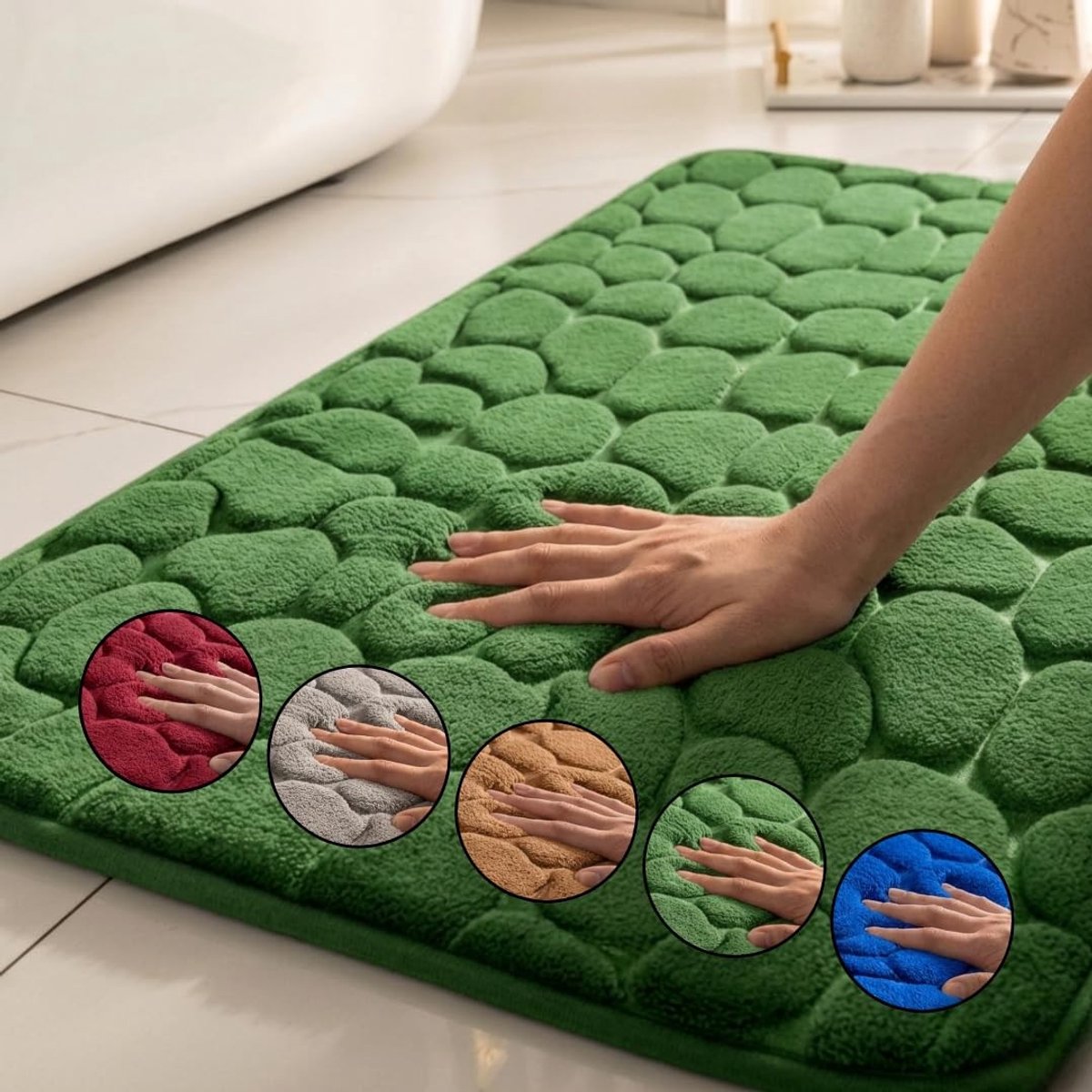 Omgoods - Antislip Badmat met Steenmotief 80 x 50 cm Groen