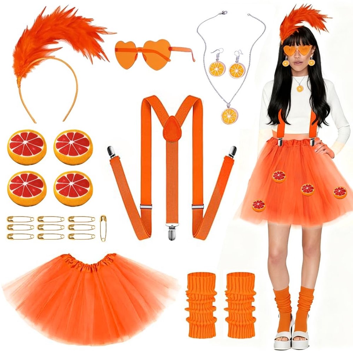 Omgoods - Vrouwelijk Aperol Kostuum met Tulle Rok en Accessoires