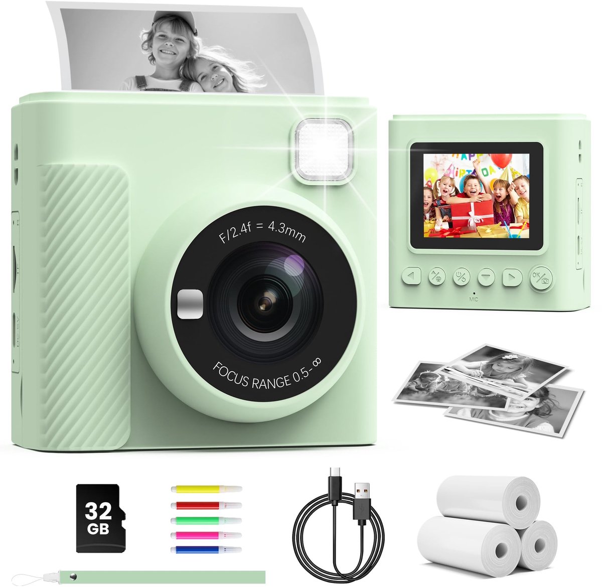 Omgoods - Kindercamera met Directe Afdrukfunctie en 32GB Kaart