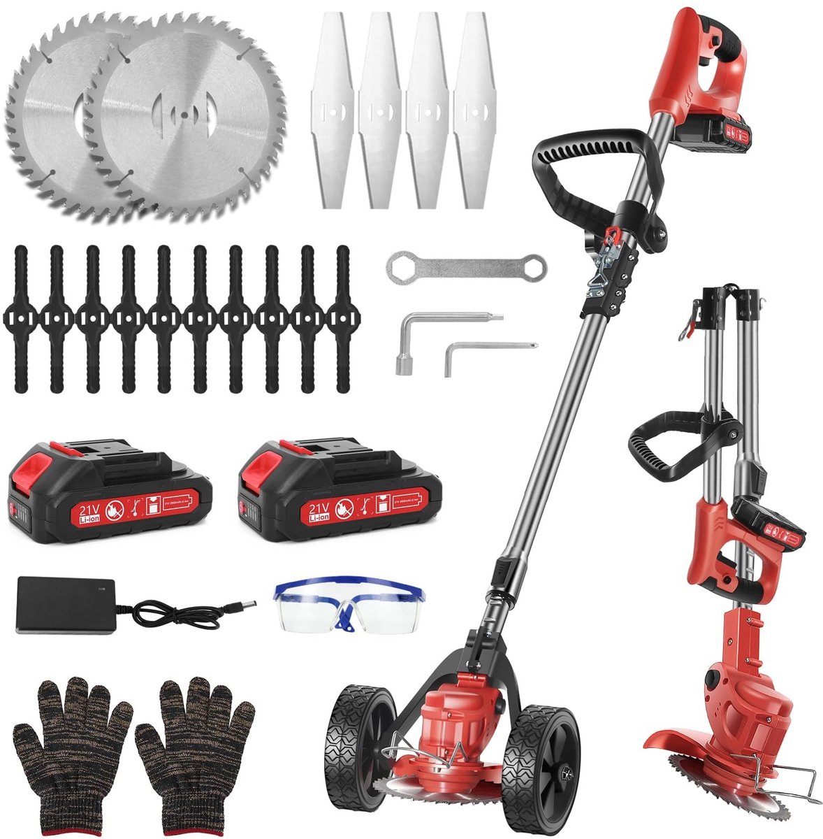 Omgoods - Draadloze Elektrische Grastrimmer met 3 Bladen en 2 Batterijen