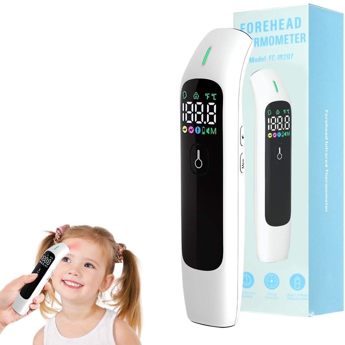 Omgoods- Koortsthermometer contactloos - Infrarood voorhoofdthermometer - Geschikt voor baby's/kinderen/volwassenen - Ultrahelder LED-display - Snelle meting - Compact ontwerp - Thermometer